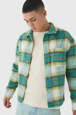 Clearance boohooMAN Brushed Check Overshirt green