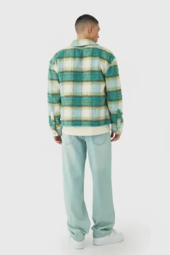 Clearance boohooMAN Brushed Check Overshirt green