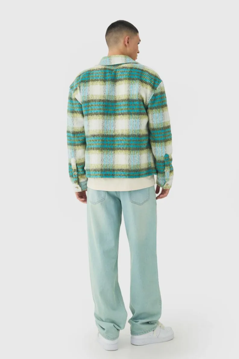 Clearance boohooMAN Brushed Check Overshirt green
