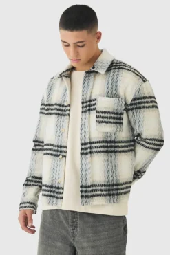 Discount boohooMAN Brushed Check Overshirt grey