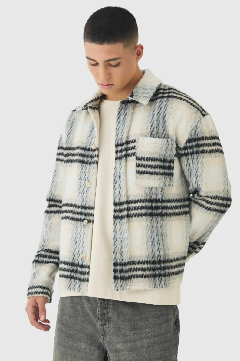 Discount boohooMAN Brushed Check Overshirt grey