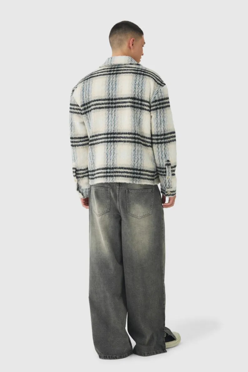 Discount boohooMAN Brushed Check Overshirt grey