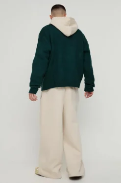 Online boohooMAN Brushed Contrast Trim Boxy Cardigan green