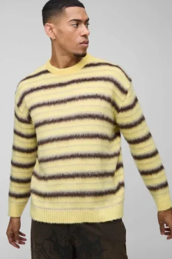 Flash Sale boohooMAN Brushed Crew Neck Knitted Jumper yellow