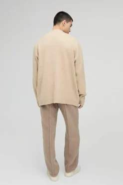 Cheap boohooMAN Brushed Knit Oversized Drop Shoulder Cardigan cream