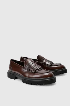 Hot boohooMAN Brushed Pu Fringe Detail Loafer In brown
