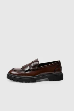 Hot boohooMAN Brushed Pu Fringe Detail Loafer In brown