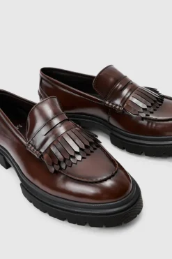 Hot boohooMAN Brushed Pu Fringe Detail Loafer In brown