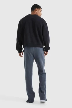 New boohooMAN Brushed Rib Ottoman Relaxed Split Hem Jogger charcoal