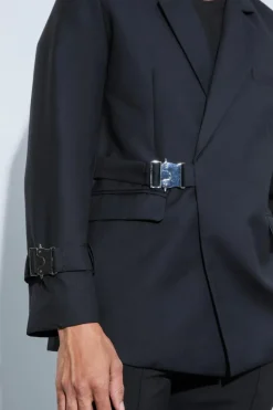 Flash Sale boohooMAN Buckle Chest & Cuff Relaxed Fit Suit Jacket black