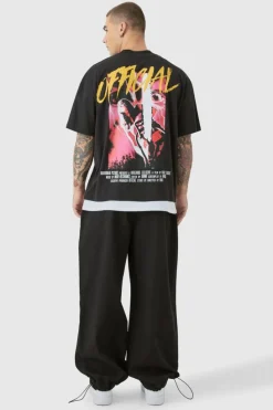 Best boohooMAN Bungee Waist Twill Parachute Pants black