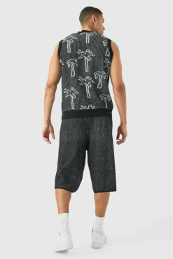 Cheap boohooMAN Button Through Palm Ribbed Knit Vest black