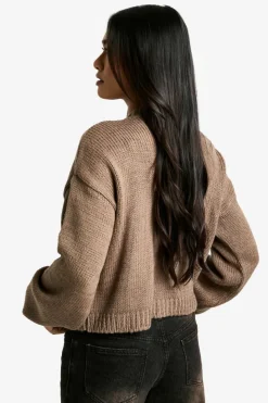 Hot boohoo Button Through Soft Knit Cardigan taupe