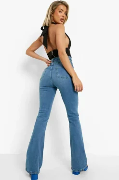 Best boohoo Butt Shaper High Rise Skinny Flared Jeans mid wash