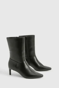 Discount boohoo Calf high Low Heeled Pointed Boots black