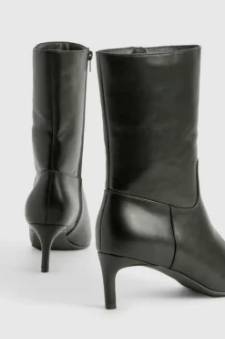 Discount boohoo Calf high Low Heeled Pointed Boots black
