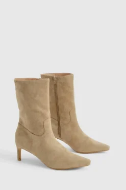 Outlet boohoo Calf high Low Heeled Pointed Boots brown