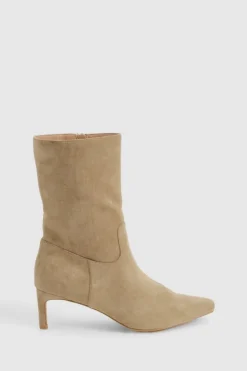 Outlet boohoo Calf high Low Heeled Pointed Boots brown