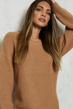Store boohoo Crew Neck Jumper Dress camel