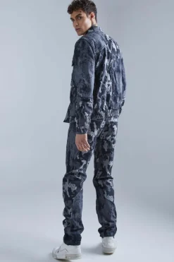 Sale boohoo Camo Denim Jacket and Jeans Set black