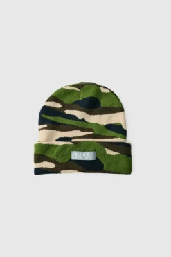 Outlet boohooMAN Camo Print Man Woven Tab Beanie In green
