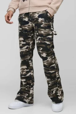Discount boohooMAN Camo Raw Hem Gusset Carpenter Flared Jeans khaki
