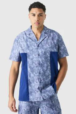 New boohoo Camo Twill Short Sleeve Gusset Detail Shirt Set denim-blue