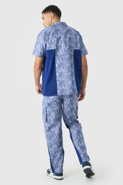 New boohoo Camo Twill Short Sleeve Gusset Detail Shirt Set denim-blue