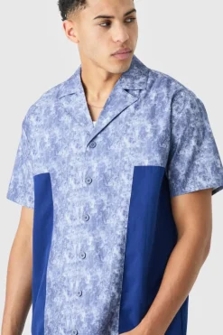 New boohoo Camo Twill Short Sleeve Gusset Detail Shirt Set denim-blue