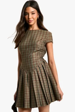 New boohoo Cap Sleeved Pleated Tailored Dress multi
