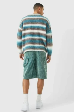 Store boohooMAN Carpenter Acid Wash Cord Jort In navy