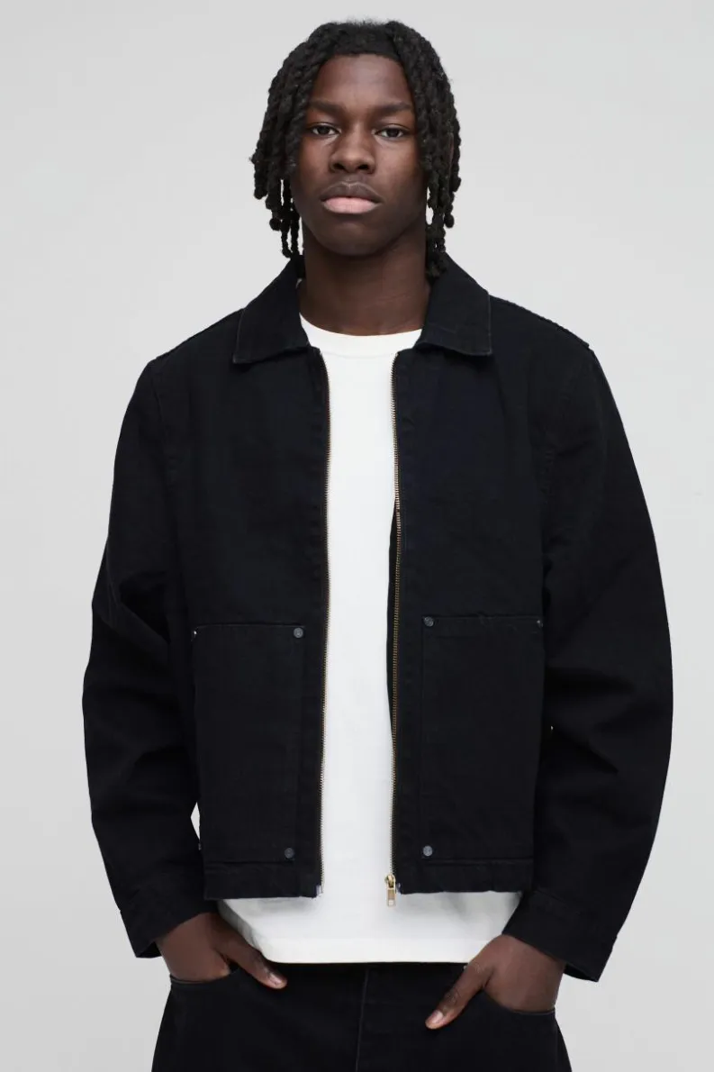 Sale boohooMAN Carpenter Black Denim Harrington Jacket true black