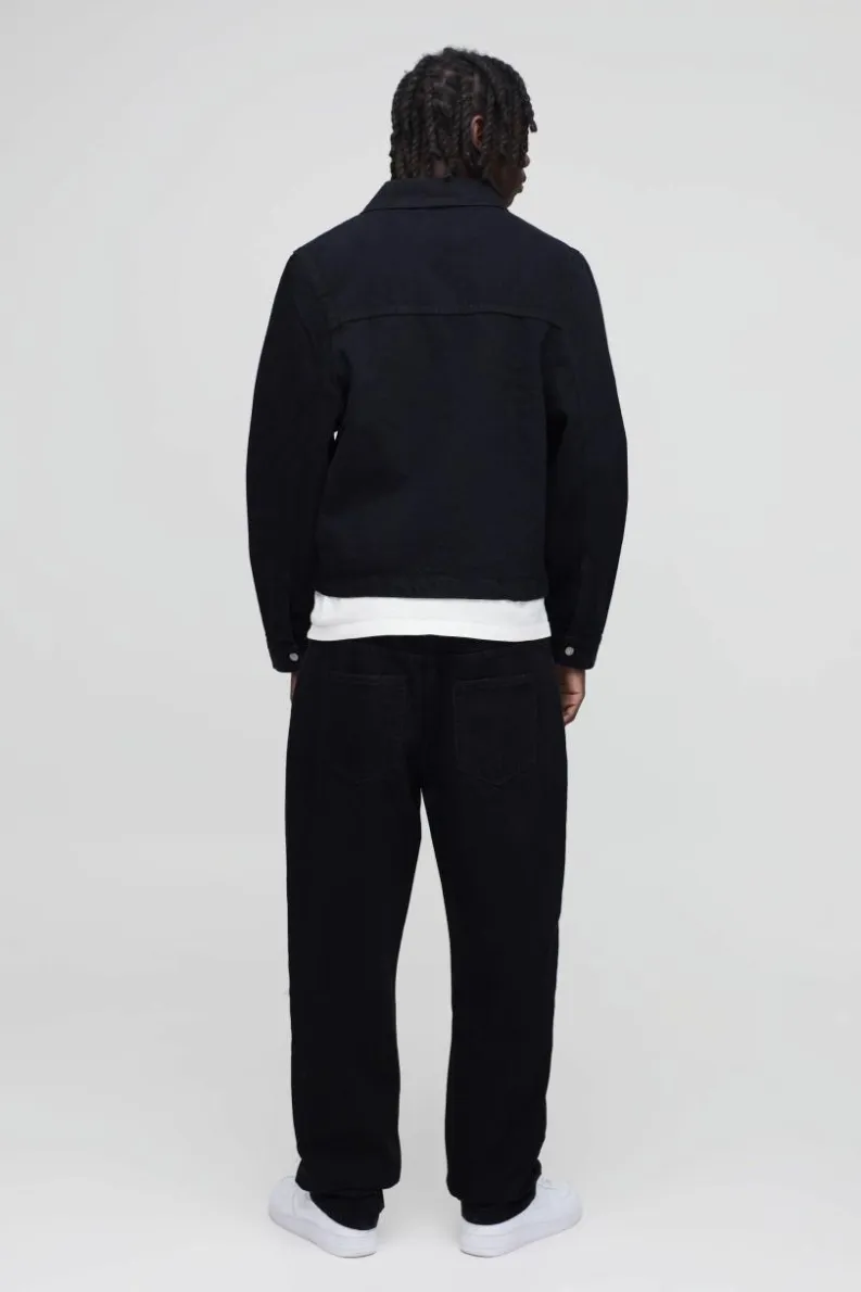 Sale boohooMAN Carpenter Black Denim Harrington Jacket true black