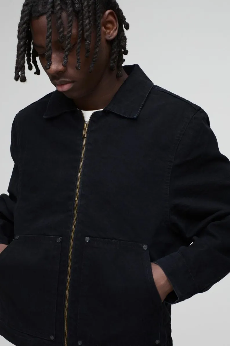 Sale boohooMAN Carpenter Black Denim Harrington Jacket true black