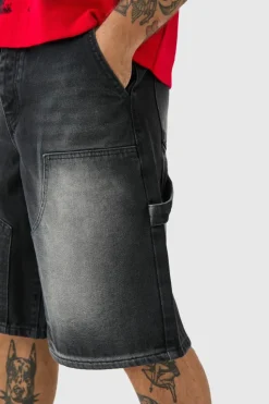 Clearance boohooMAN Carpenter Denim Jorts washed black