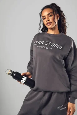 Best boohoo Dsgn Studio Applique Oversized Sweatshirt charcoal