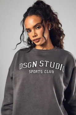 Best boohoo Dsgn Studio Applique Oversized Sweatshirt charcoal