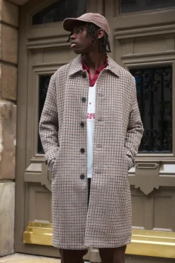 New boohooMAN Check Collared Overcoat In brown