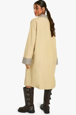New boohoo Check Collar Trench Coat stone