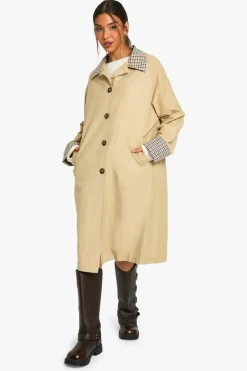 New boohoo Check Collar Trench Coat stone