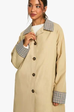 New boohoo Check Collar Trench Coat stone