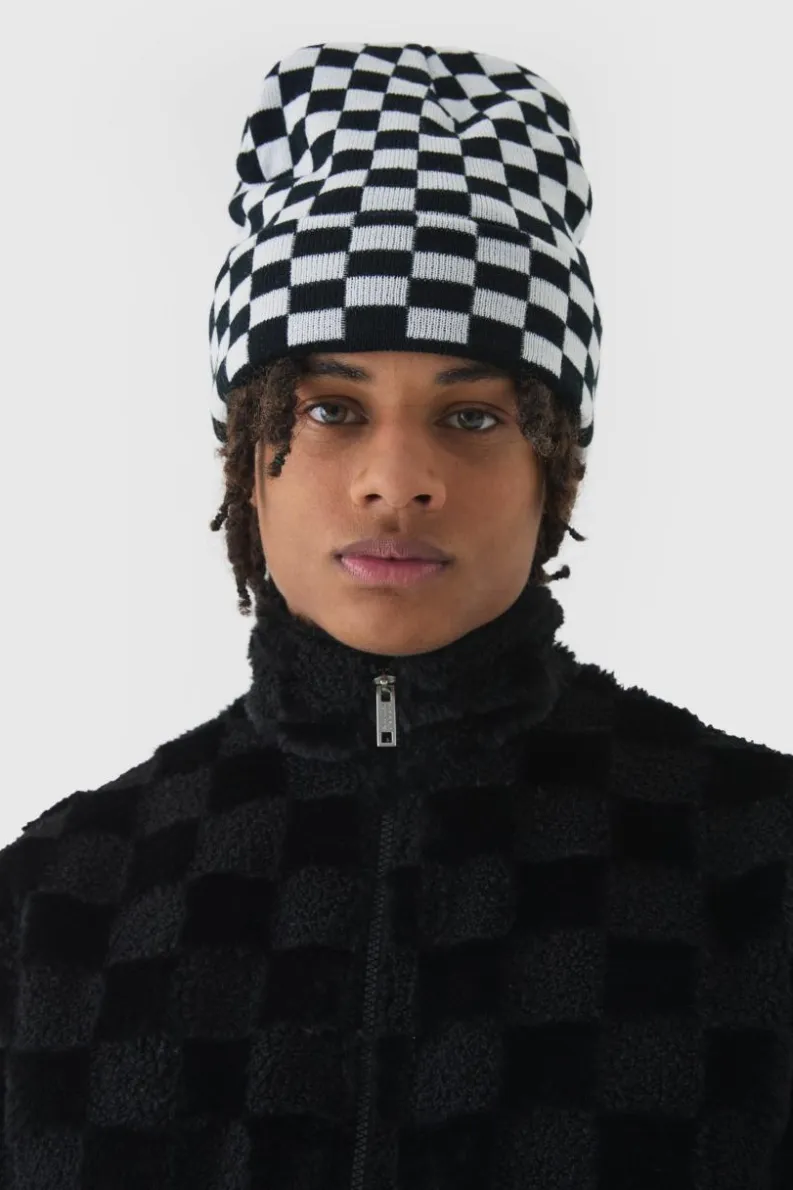 Cheap boohooMAN Checkered Beanie black