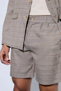 Discount boohooMAN Check Oversized Tailored Shorts brown