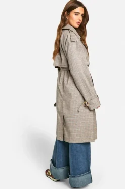 Best Sale boohoo Check Trench Coat brown