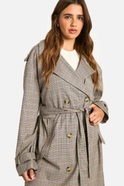 Best Sale boohoo Check Trench Coat brown