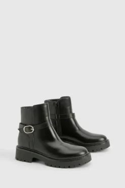 Outlet boohoo Chunky Buckle Detail Chelsea Boots black