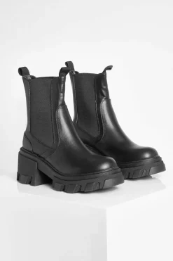 Sale boohoo Chunky Heeled Chelsea Boots black