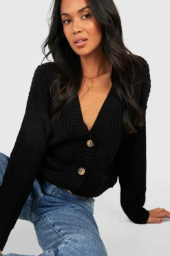 Online boohoo Chunky Knit Cropped Cardigan black