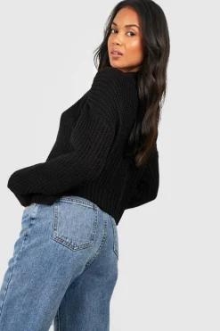 Online boohoo Chunky Knit Cropped Cardigan black