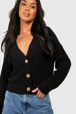 Online boohoo Chunky Knit Cropped Cardigan black
